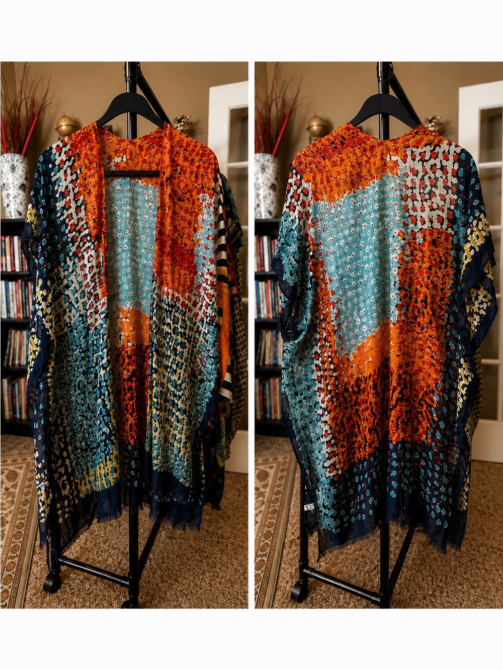 Vibrant Abstract Print Kimono - Teal & Orange